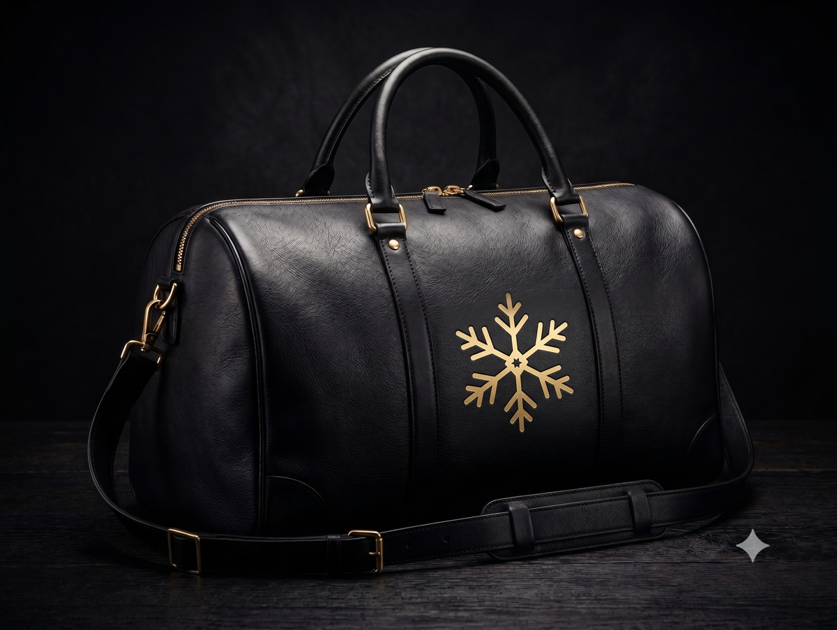 Abqa leather weekender with gold snowflake