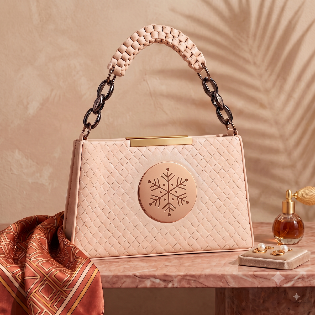 Quilted Top-Handle Bag, Blush